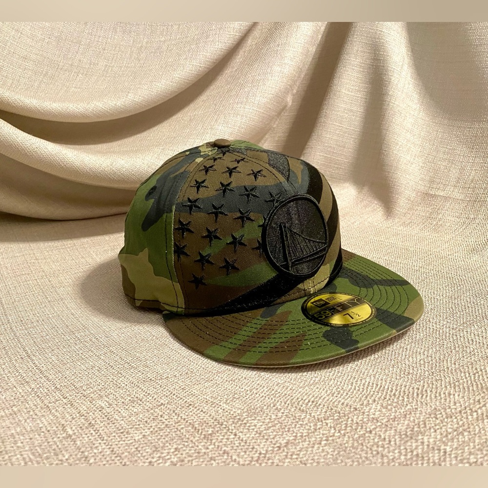 New Era 9Fifty Cap Golden State Warriors Woodland Camo Snapback Hat Size 7 1/2